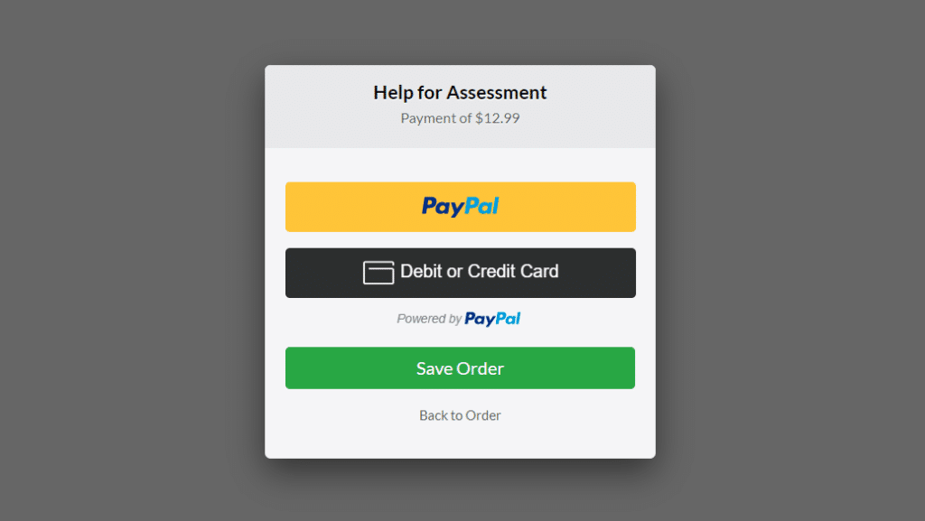 payment options on help for assessment